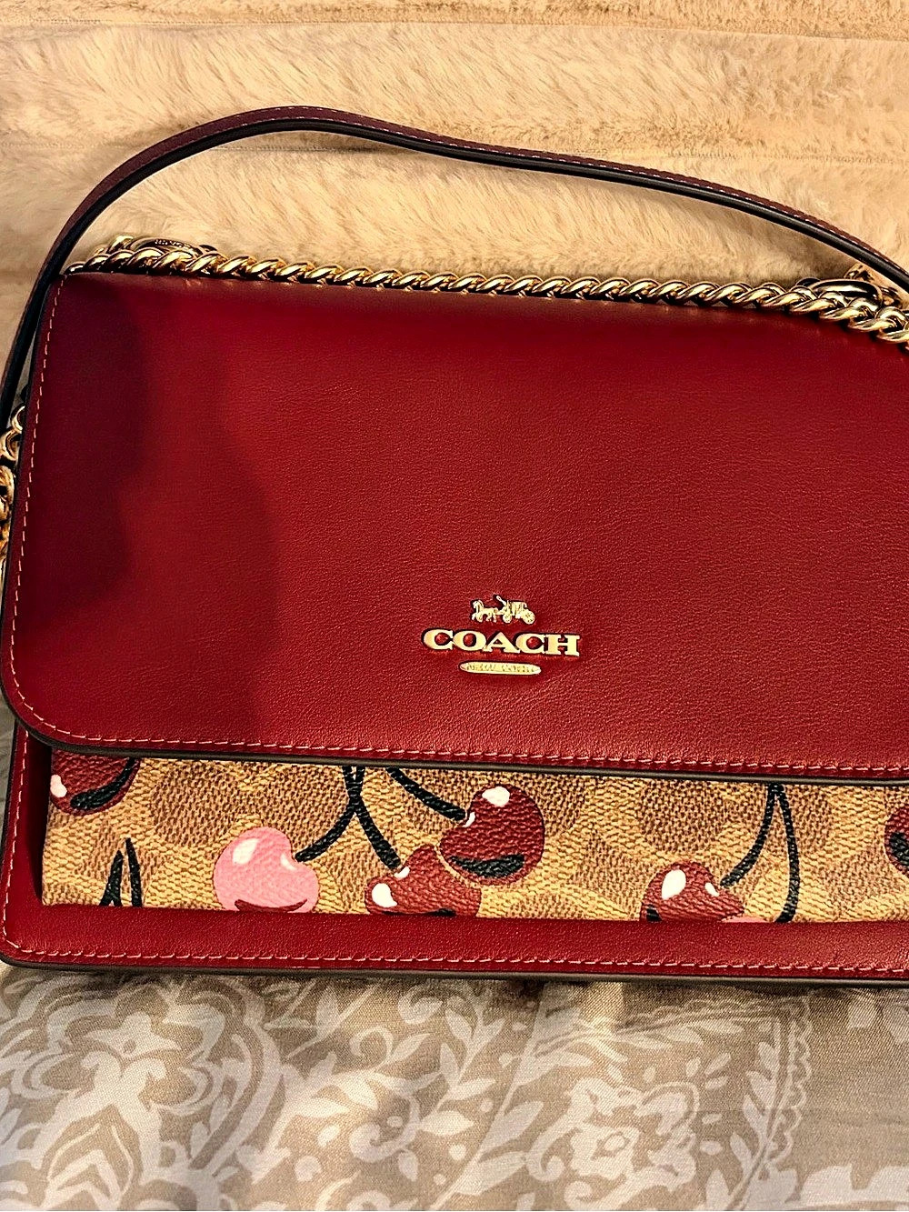 Coach Klare Cherry Red and Brown bag NWT